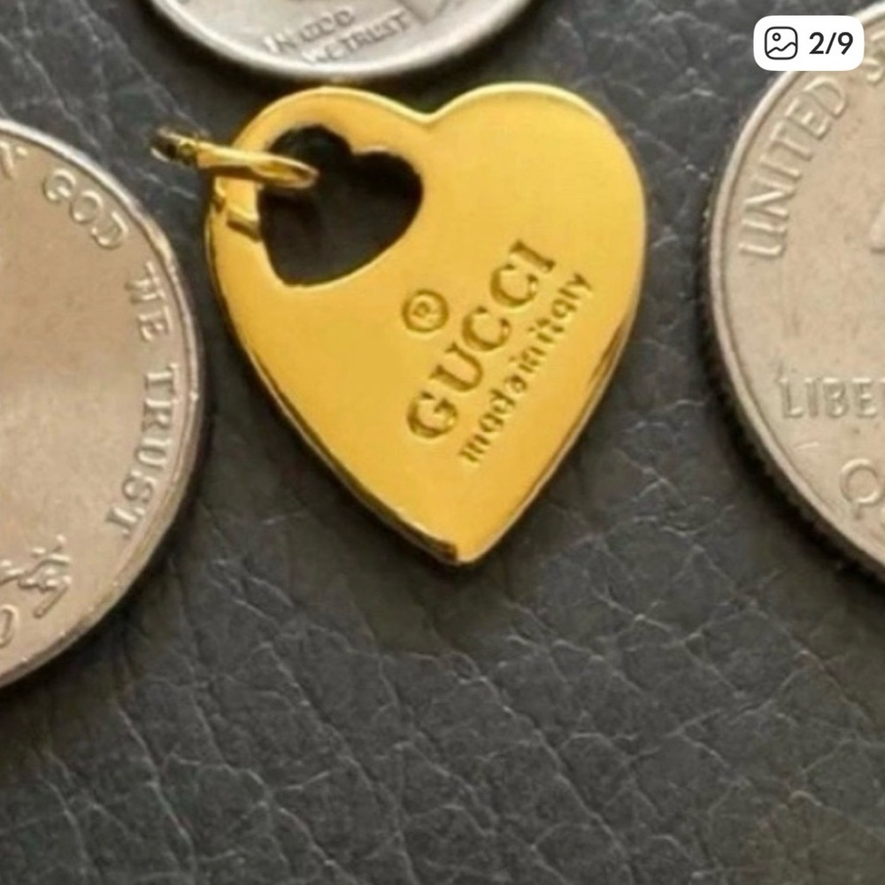 Gucci stamped Gold Heart Pendant Necklace on a beautiful 22 inch gold chain